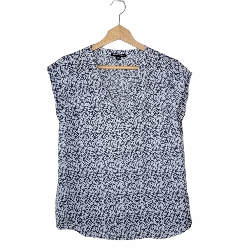 Hilary Radley Black White Gray Print Blouse Size Small